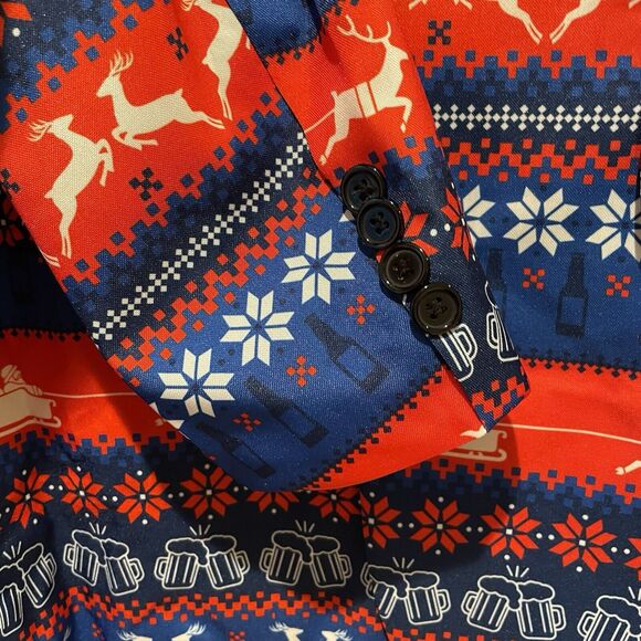 Men's Ugly Christmas Blazer And Tie Size Small NWOT Beer Deer Santa Print - Picture 6 of 11